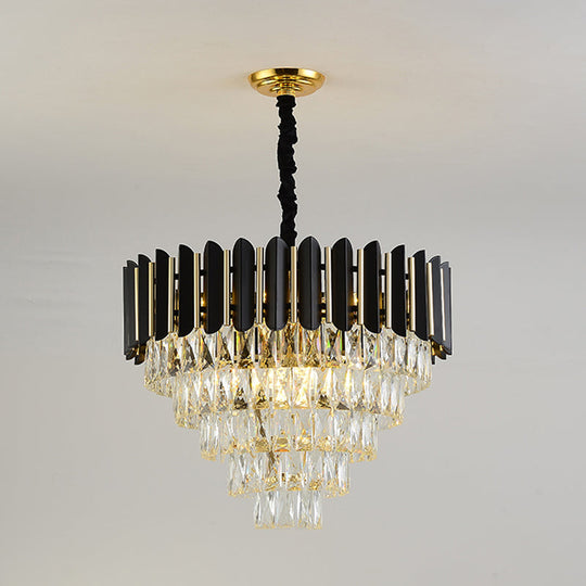 Modern Black Tapered Pendant Chandelier with 6 Crystal Blocks Ceiling Lamp