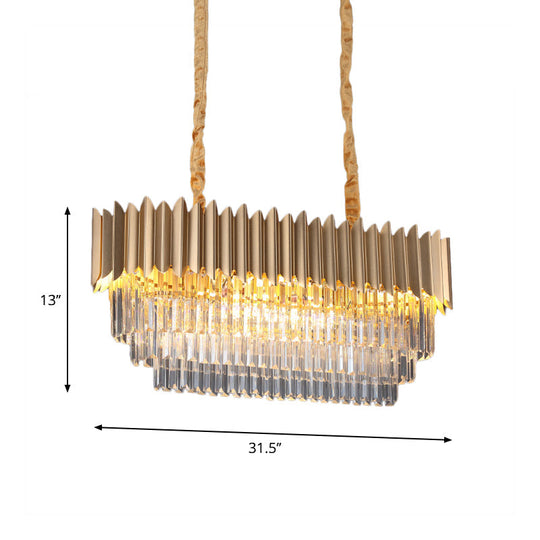 Modern Clear Crystal Prisms Pendant Lamp - Oval Shape 8 Heads Gold Finish For Dining Room And