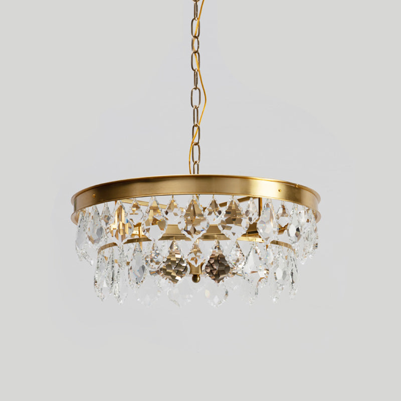 Contemporary Gold Rhombic Crystal Ring Chandelier - 4 Bulb Suspension Lamp