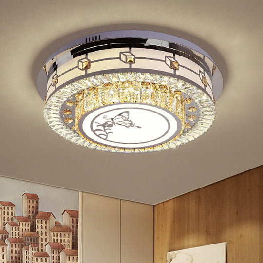 Contemporary Stainless-Steel LED Ceiling Light with Clear Crystal Blocks