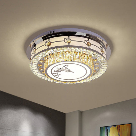 Contemporary Stainless-Steel LED Ceiling Light with Clear Crystal Blocks