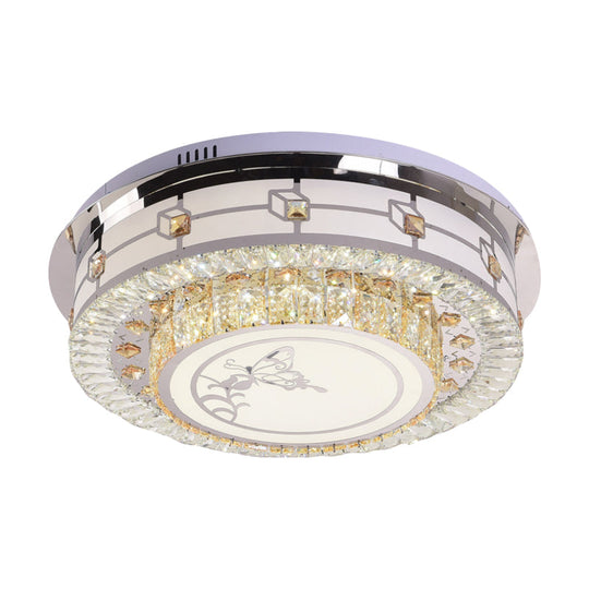 Contemporary Stainless-Steel LED Ceiling Light with Clear Crystal Blocks