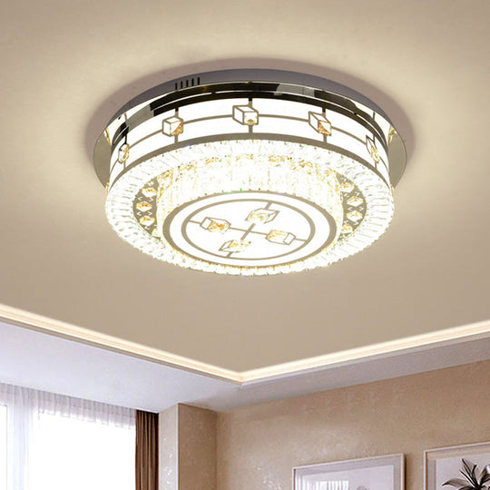 Modern Round Flush Mount LED Ceiling Lamp with Beveled Crystals in Stainless Steel