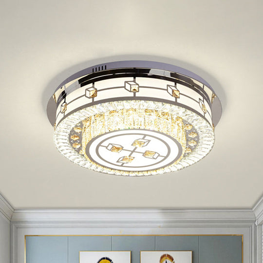 Modern Round Flush Mount LED Ceiling Lamp with Beveled Crystals in Stainless Steel