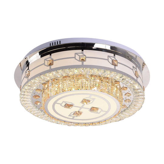 Modern Round Flush Mount LED Ceiling Lamp with Beveled Crystals in Stainless Steel