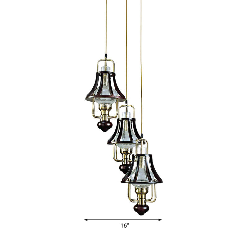 Vintage-Style Bell Caged Pendant Ceiling Light: Black Metal with Crystal Accent - Elegant Dining Room Fixture