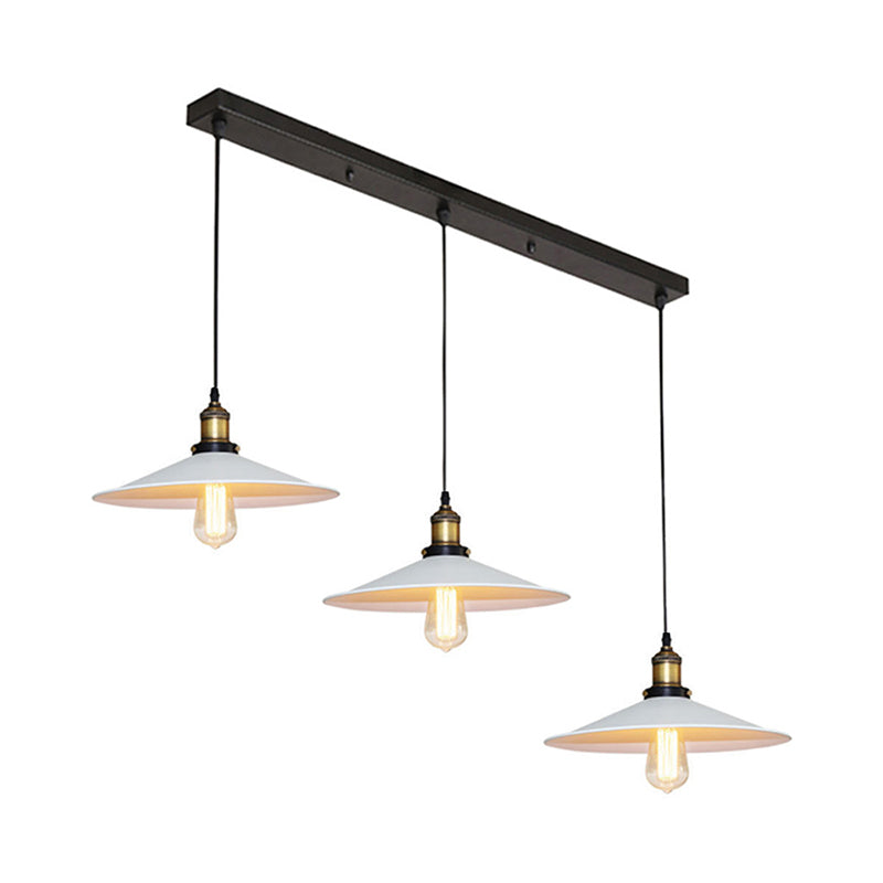 Sleek Industrial Saucer Pendant Light With 3 Metal Bulbs And White Canopy