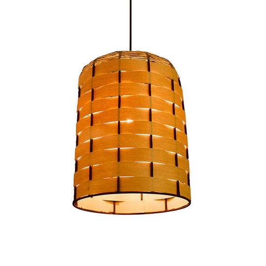 10"/12" Wide Dome Pendant Light - Contemporary Wooden Hanging Lamp in Beige