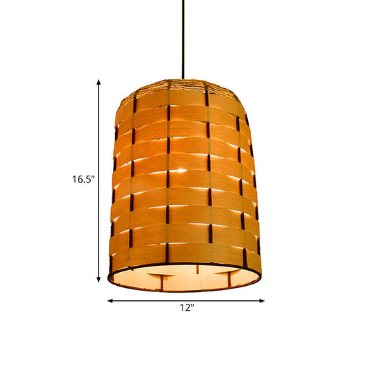 10"/12" Wide Dome Pendant Light - Contemporary Wooden Hanging Lamp in Beige