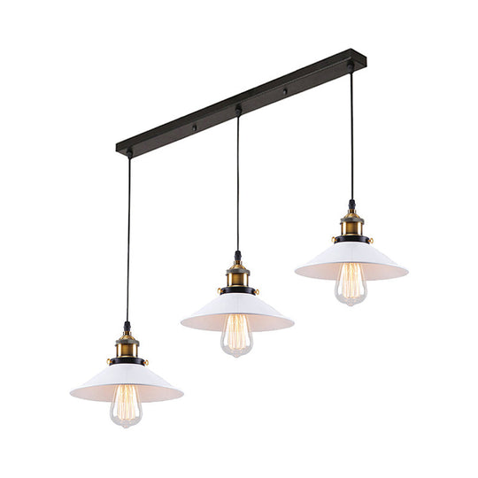 Industrial Style White Conic Ceiling Pendant with Metallic Finish - 3 Heads Indoor Hanging Light