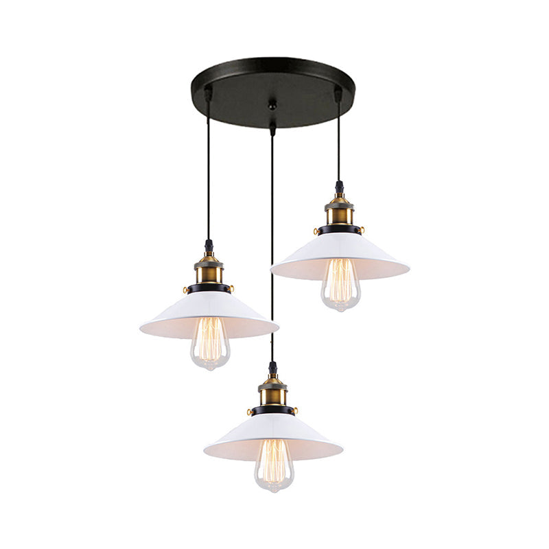 White Industrial Style Metal Pendant Light With 3 Conic Heads - Indoor Hanging Ceiling Fixture