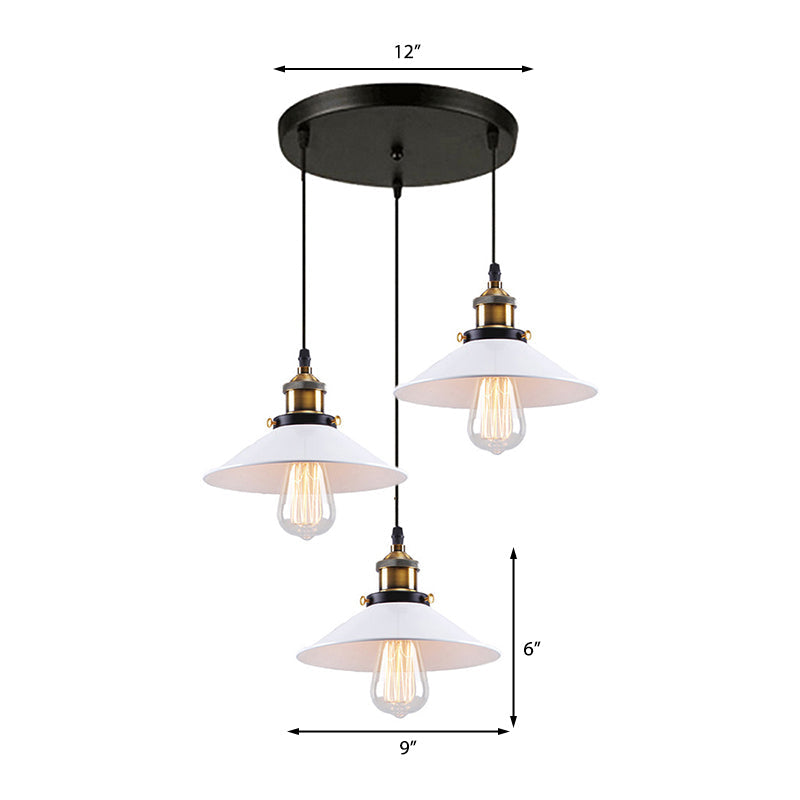 White Industrial Style Metal Pendant Light With 3 Conic Heads - Indoor Hanging Ceiling Fixture