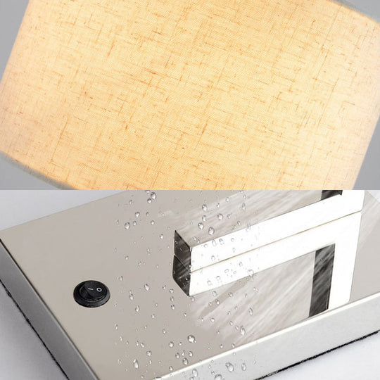 Modern Led Cylinder Reading Light In Beige Fabric With Metal Base