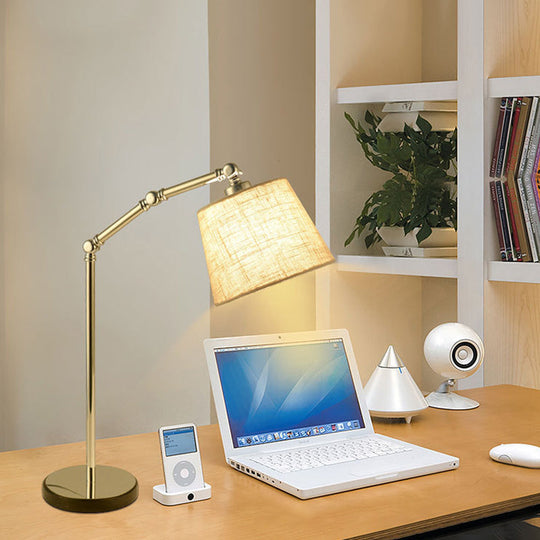 Modern Tapered Desk Lamp - Adjustable Arm Beige 1-Light Reading Book Light