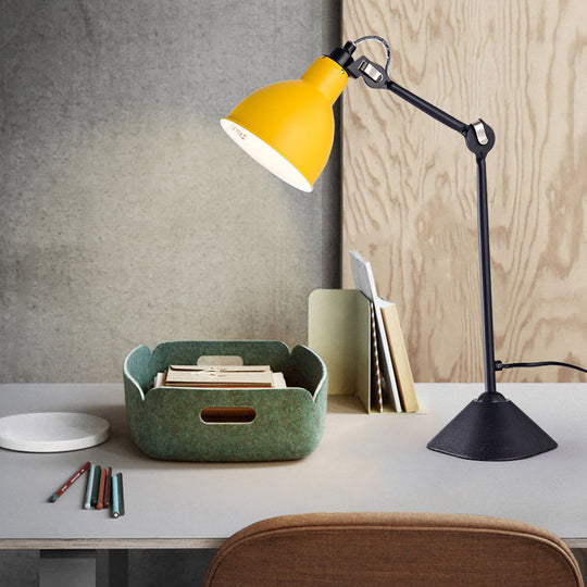 Adjustable Arm Desk Lamp With Black/Blue Dome Shade - Modernist Style Metallic Finish Ideal For