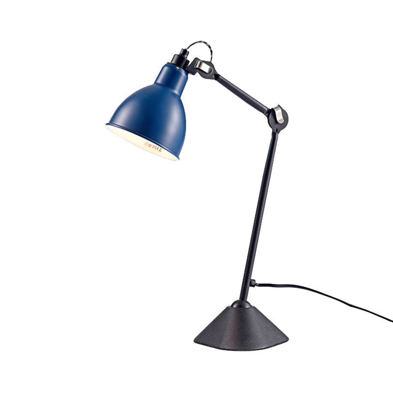 Adjustable Arm Desk Lamp With Black/Blue Dome Shade - Modernist Style Metallic Finish Ideal For