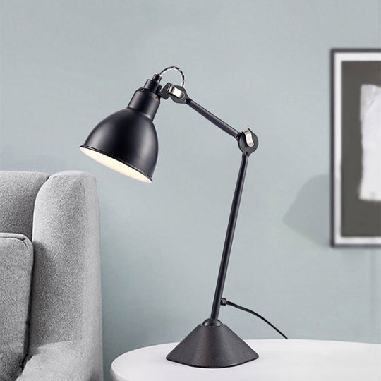 Adjustable Arm Desk Lamp With Black/Blue Dome Shade - Modernist Style Metallic Finish Ideal For