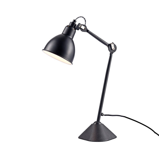 Adjustable Arm Desk Lamp With Black/Blue Dome Shade - Modernist Style Metallic Finish Ideal For