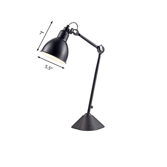 Adjustable Arm Desk Lamp With Black/Blue Dome Shade - Modernist Style Metallic Finish Ideal For