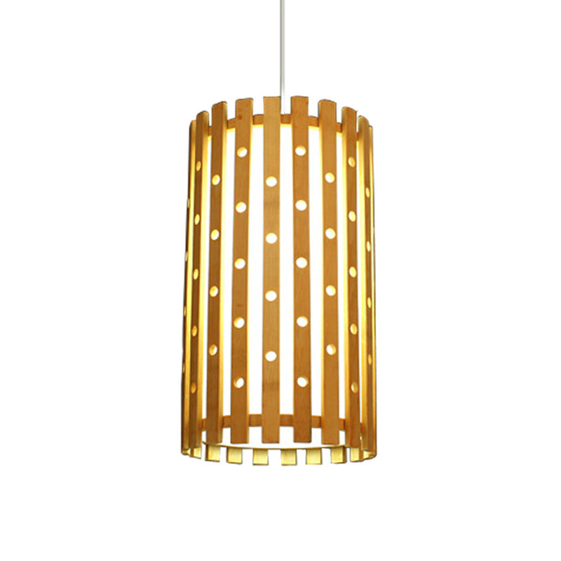 Hollow Bamboo Cylinder Ceiling Light: Modern Beige Hanging Lamp for Living Room, Single Bulb