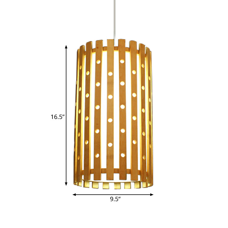 Hollow Bamboo Cylinder Ceiling Light: Modern Beige Hanging Lamp for Living Room, Single Bulb