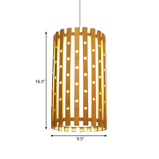 Hollow Bamboo Cylinder Ceiling Light: Modern Beige Hanging Lamp for Living Room, Single Bulb