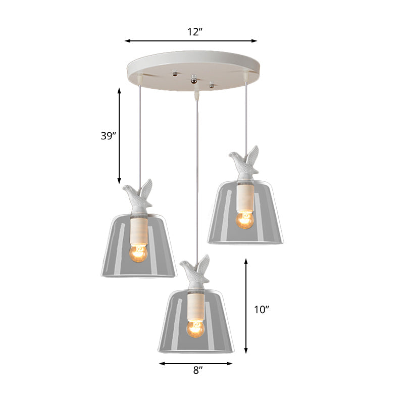 Modern Tapered Clear Glass Pendant - 3-Bulb Dining Room Hanging Lamp in White