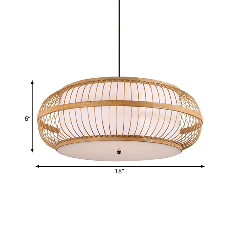 Asian Style Bamboo Pendant Light For Dining Room - Beige Drum 1 18/21.5 Diameter