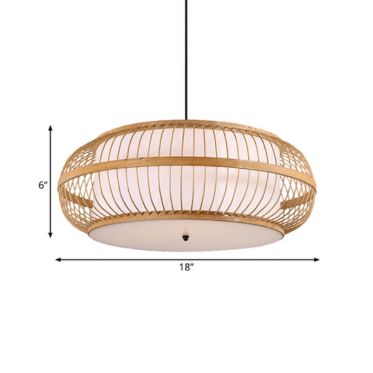 Asian Style Bamboo Pendant Light For Dining Room - Beige Drum 1 18/21.5 Diameter