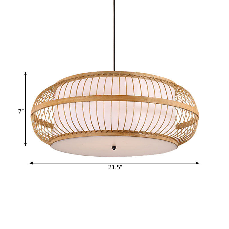 Asian Style Bamboo Pendant Light For Dining Room - Beige Drum 1 18/21.5 Diameter