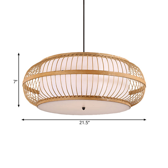 Asian Style Bamboo Pendant Light For Dining Room - Beige Drum 1 18/21.5 Diameter