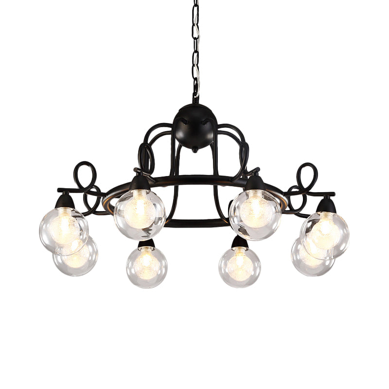 Rustic Mini Ball Clear Glass Pendant Light Fixture - 6/8-Light Hanging Chandelier in Black