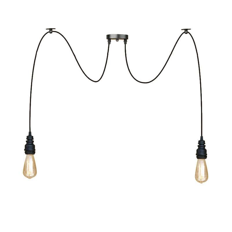 Industrial Swag Hanging Lamp with Exposed Lights - Black Metal Pendant Light for Kitchen (2/3/6 Lights)