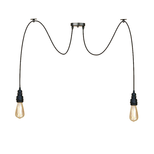 Industrial Swag Hanging Lamp with Exposed Lights - Black Metal Pendant Light for Kitchen (2/3/6 Lights)