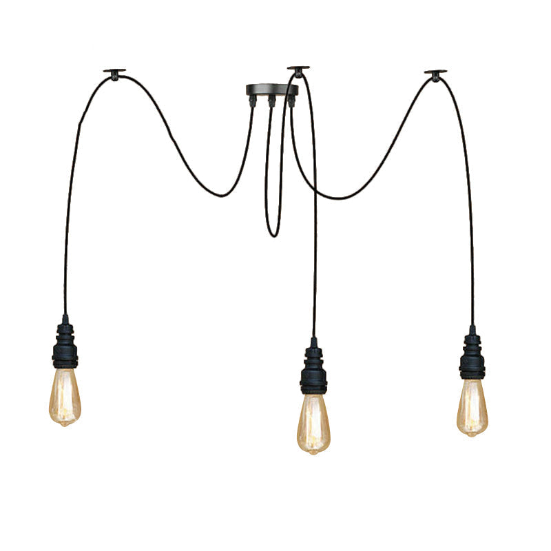 Industrial Swag Hanging Lamp with Exposed Lights - Black Metal Pendant Light for Kitchen (2/3/6 Lights)