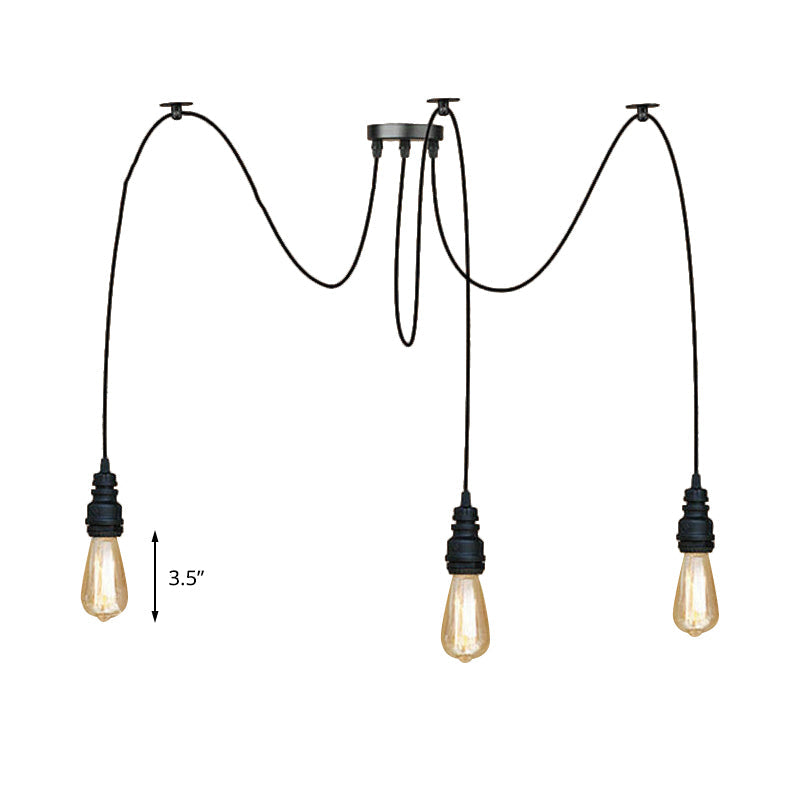 Industrial Swag Hanging Lamp with Exposed Lights - Black Metal Pendant Light for Kitchen (2/3/6 Lights)