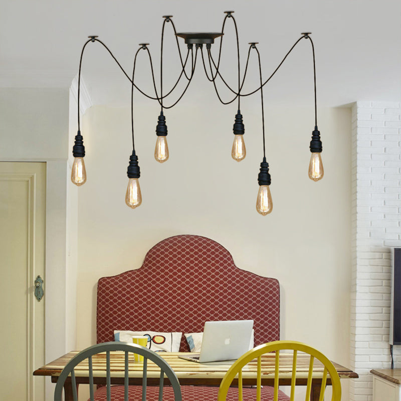 Industrial Style Black Metal Pendant Light - Swag Design 2/3/6 Lights Exposed Hanging Lamp For