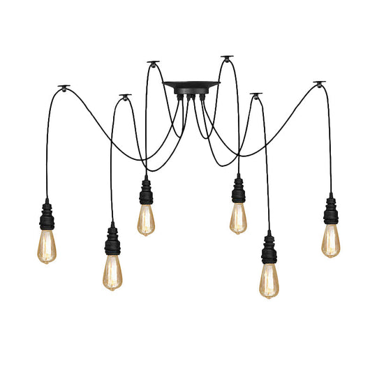 Industrial Swag Hanging Lamp with Exposed Lights - Black Metal Pendant Light for Kitchen (2/3/6 Lights)