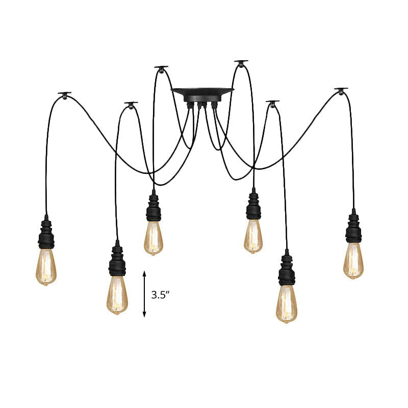 Industrial Swag Hanging Lamp with Exposed Lights - Black Metal Pendant Light for Kitchen (2/3/6 Lights)