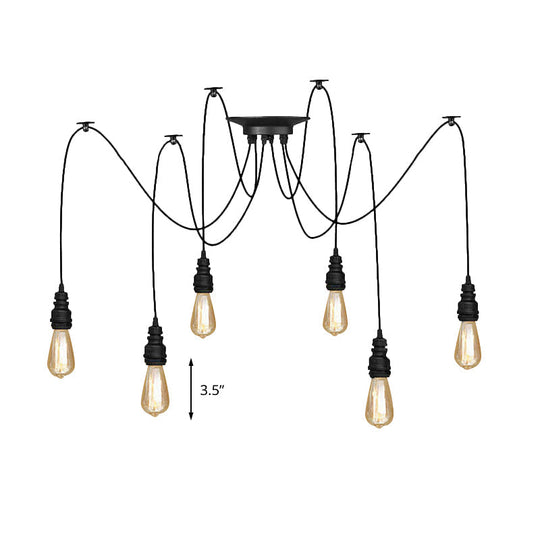 Industrial Swag Hanging Lamp with Exposed Lights - Black Metal Pendant Light for Kitchen (2/3/6 Lights)