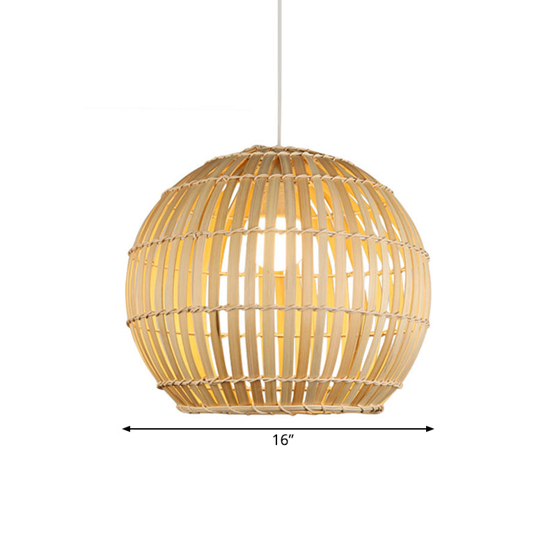 Bamboo Hand-Knitted Pendant Light With Globe Shade - Modern 12/16 Wide 1 Suspension Lamp In Beige