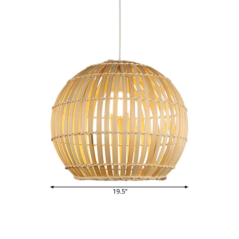 Bamboo Hand-Knitted Pendant Light With Globe Shade - Modern 12/16 Wide 1 Suspension Lamp In Beige