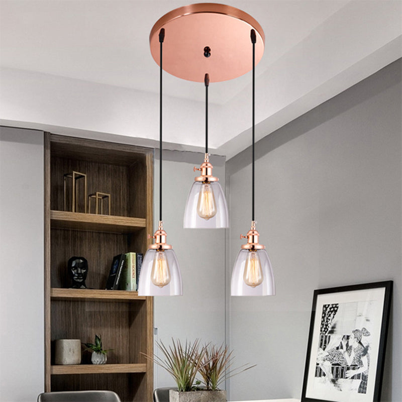 Modern Rose Gold Cone Pendant Light With Clear Glass - Ideal For Dining Room 3-Light Hanging Lamp /