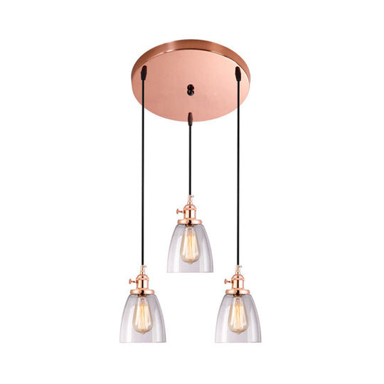 Modern Rose Gold Cone Pendant Light with Clear Glass Shades - 3-Light Dining Room Hanging Lamp