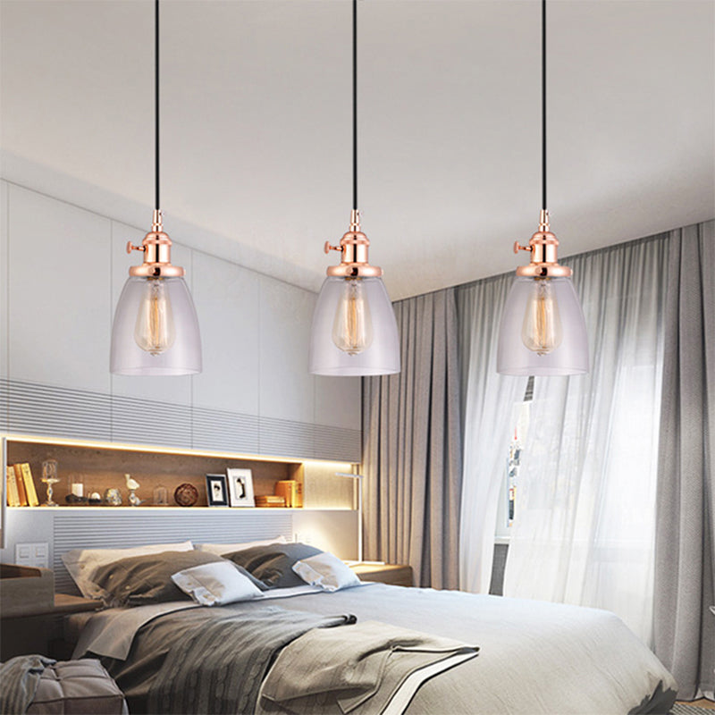 Modern Rose Gold Cone Pendant Light with Clear Glass Shades - 3-Light Dining Room Hanging Lamp