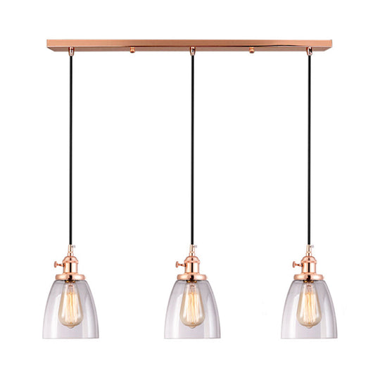 Modern Rose Gold Cone Pendant Light with Clear Glass Shades - 3-Light Dining Room Hanging Lamp