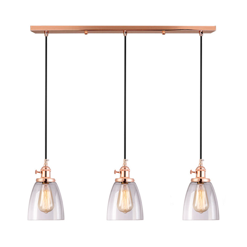 Modern Rose Gold Cone Pendant Light With Clear Glass - Ideal For Dining Room 3-Light Hanging Lamp