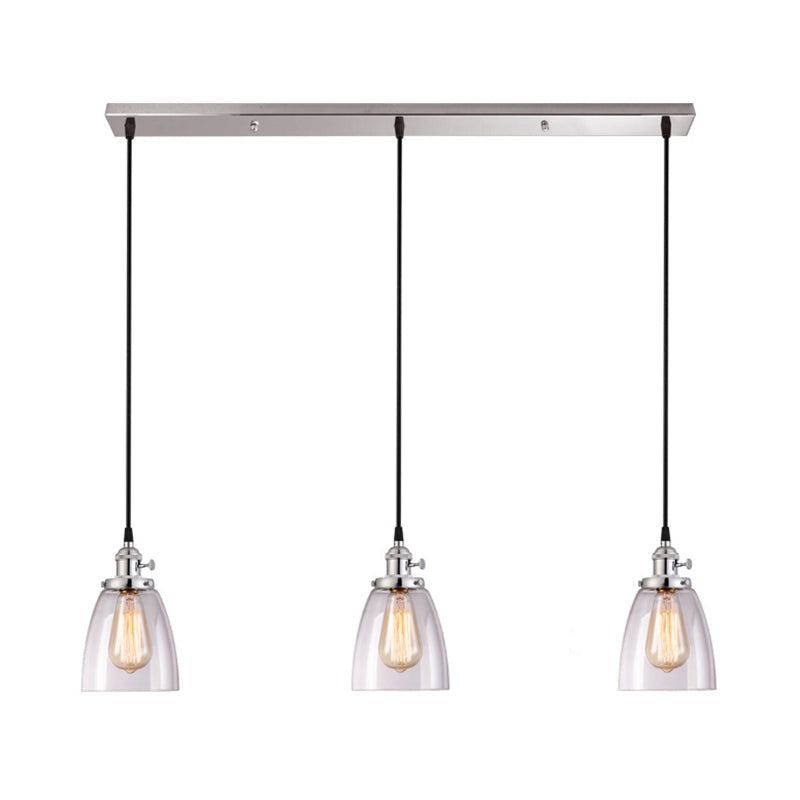 Conical Clear Glass Pendant Light Set - 3 Lights, Industrial Style, Chrome Finish