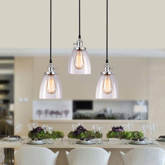 Conical Clear Glass Pendant Light Set - 3 Lights, Industrial Style, Chrome Finish