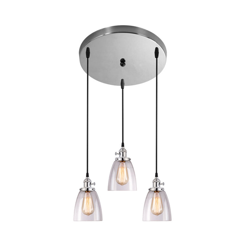 Conical Clear Glass Pendant Light Set - 3 Lights, Industrial Style, Chrome Finish